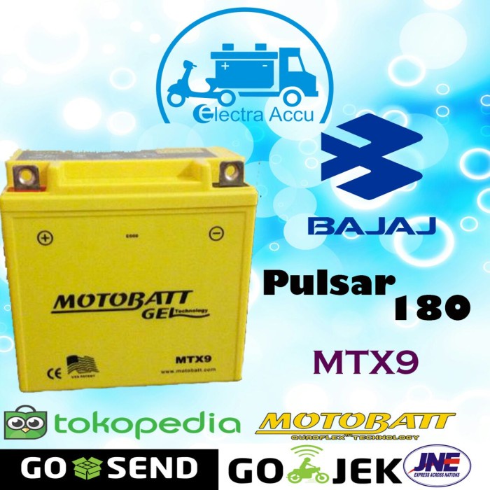 Aki Motor Bajaj Pulsar 180 Motobatt MTX9 Aki kering / Aki Gel