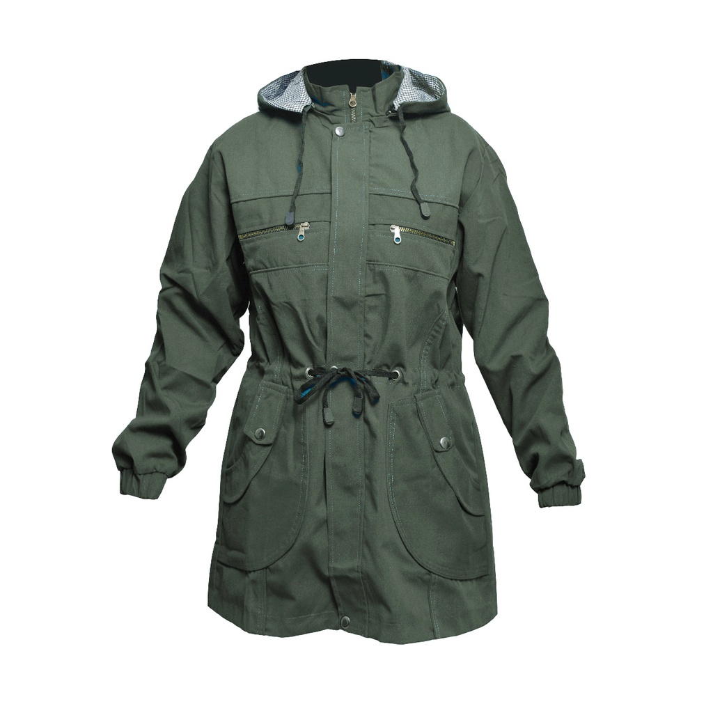 Jaket Wanita Parka Hijra Bahan Kanvas TR Premium Ukuran L XL Hoodie Bisa Dilepas Terlaris