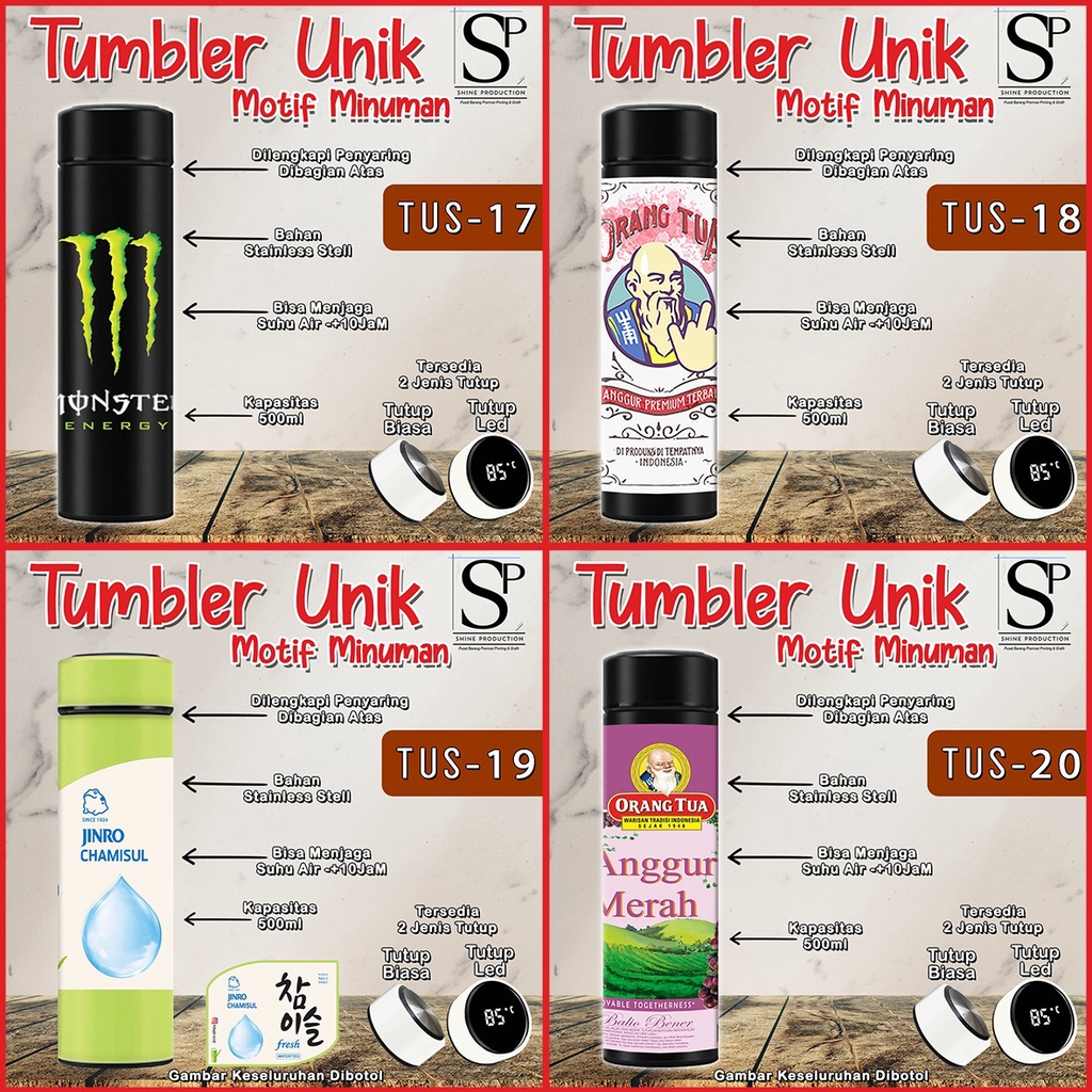 Tumbler Botol Minum Unik Printing Motif Minuman Stainless Steel 500 ML