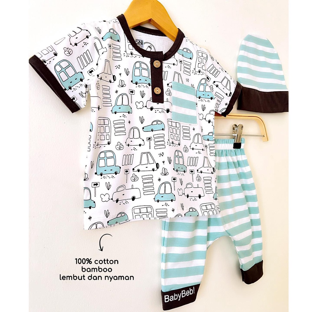 BERSERTIFIKASI SNI BABYBEB Baju Setelan Kaos Celana Topi Pergi Jalan Lucu Fashion Anak Bayi Cowok Laki Terlaris boho procupine CARS timo PEEKABOO