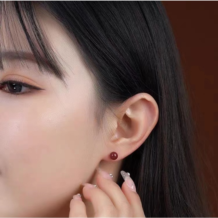 Anting Tusuk Sterling Silver 925 Desain Sekrup Merah Ukuran 6 / 8mm Untuk Wanita