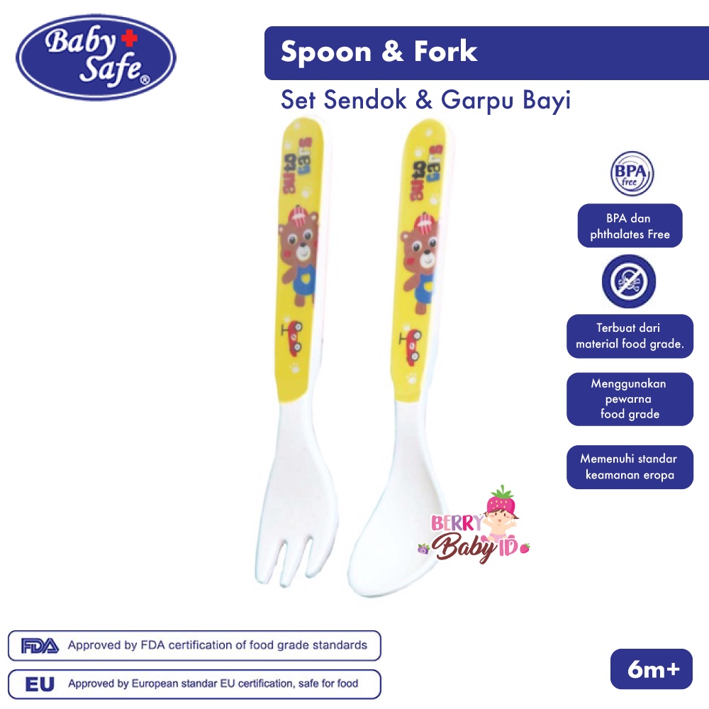 Baby Safe Spoon &amp; Fork Set Sendok Garpu Makan Bayi Anak BPA Free SG001 Berry Mart