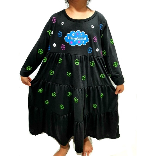 Gamis 1- 11 tahun pakaian muslim Anak perempuan baju model fashion kerut kaos lengan panjang alhamdulilah murah