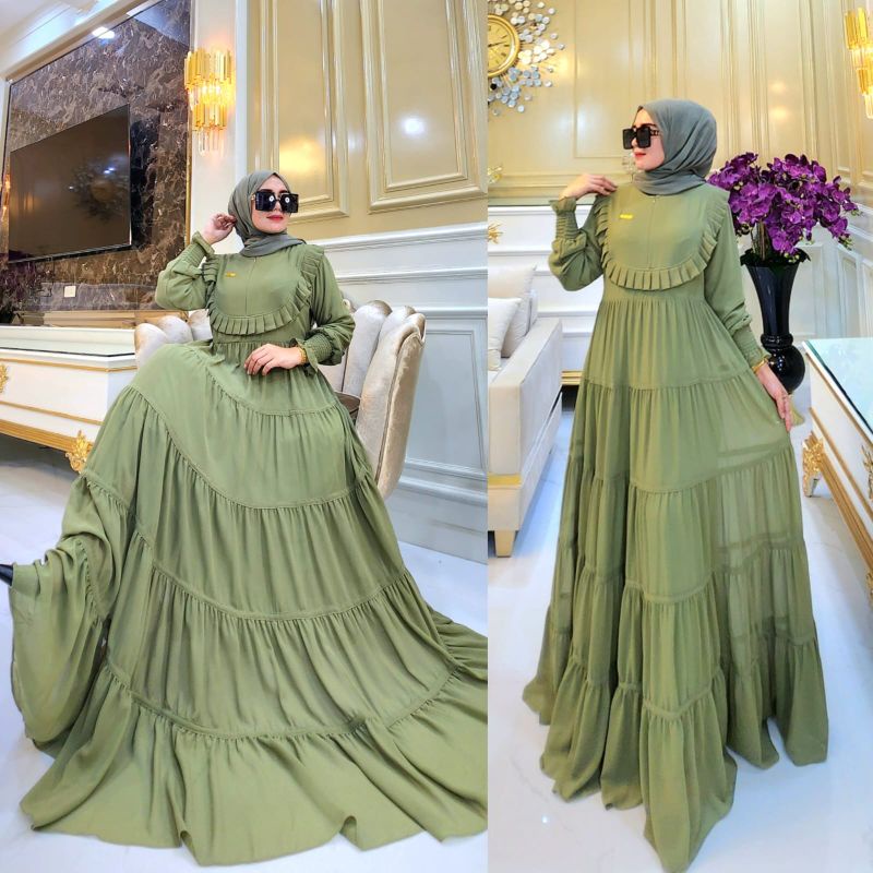 kejora dress gamis/polos/klok lebar/mewah/hijau Sage/mint
