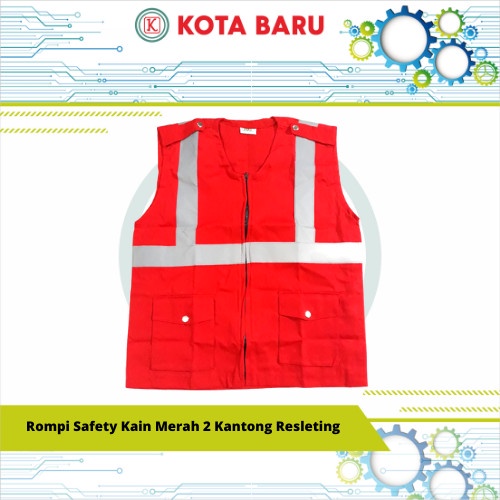 Rompi Safety Kain Merah 2 Kantong Resleting