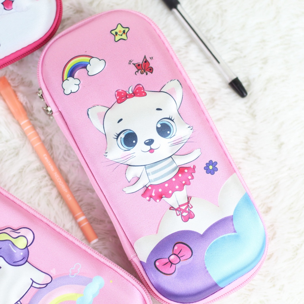 Pencil Case 3D Anak Cewek Karakter Lucu Pink Tempat Pensil Anak Perempuan TK SD Muat Banyak Bahan Tebal Import Terbaik