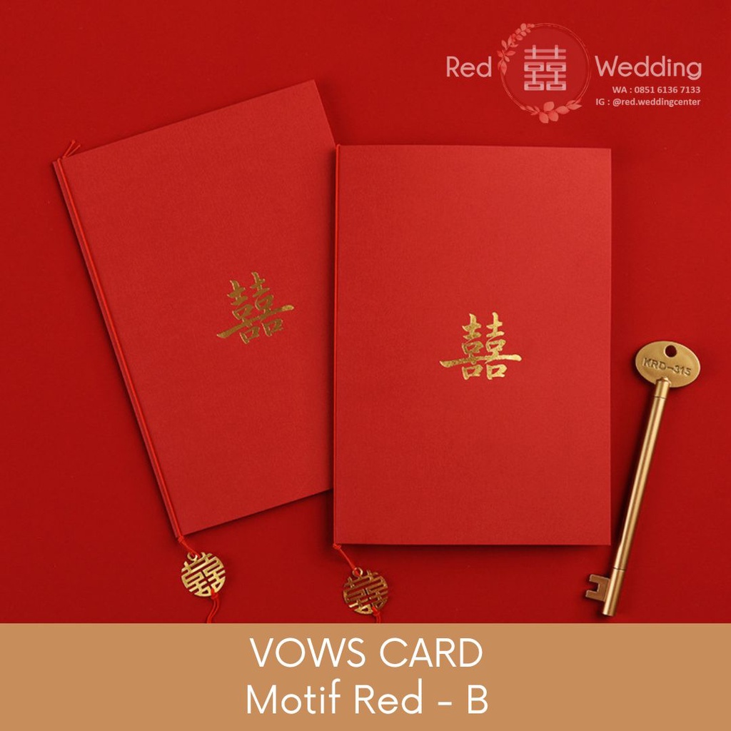 VOWS CARD Kartu Ucapan Janji Wedding Shuang Xi Pita Aesthetic Tebal Premium Set Lengkap dengan Pena Estetik