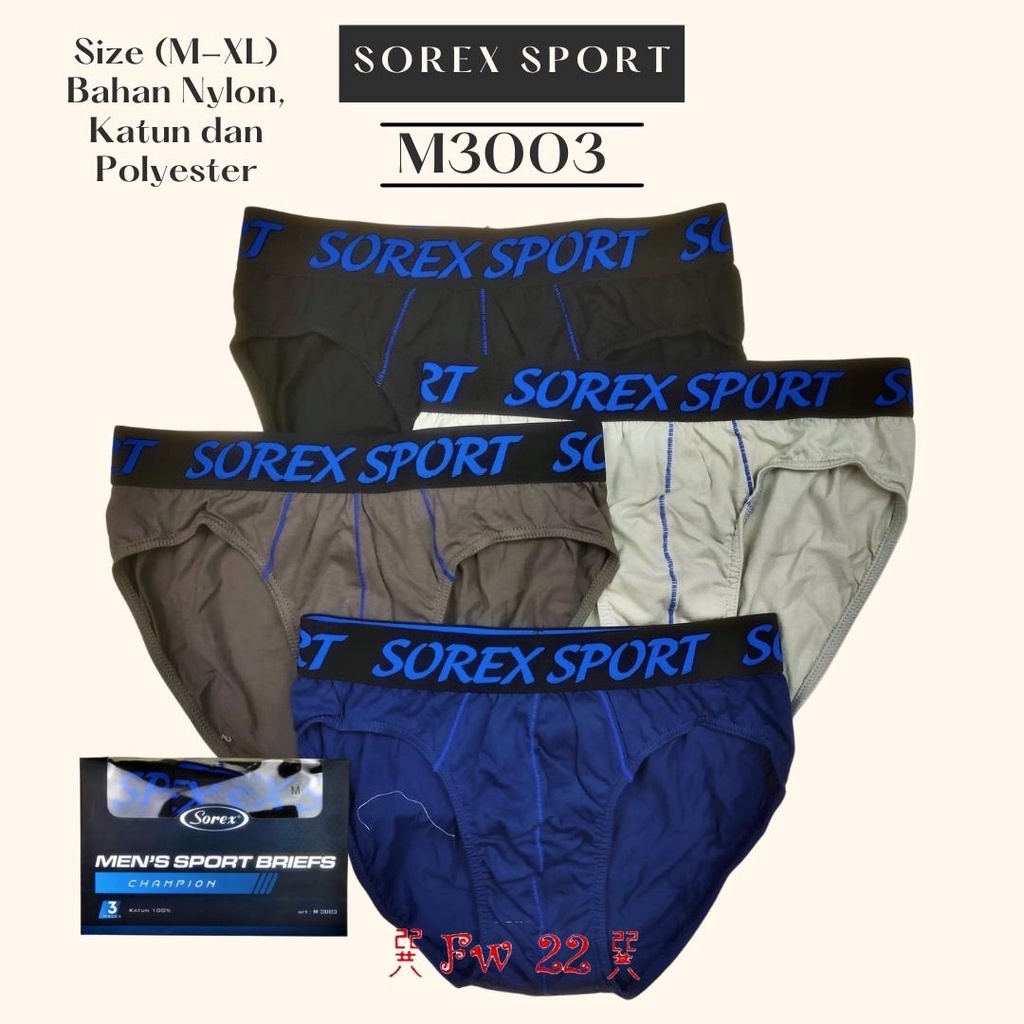 Celana Dalam Pria Sorex Model Sport M3003 Bahan 100% Katun Anti Iritasi dan Lembut