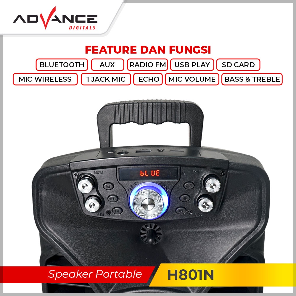 ADVANCE Speaker Bluetooth Speaker Portable with Mic Wireless H801N Garansi Resmi 1 Tahun