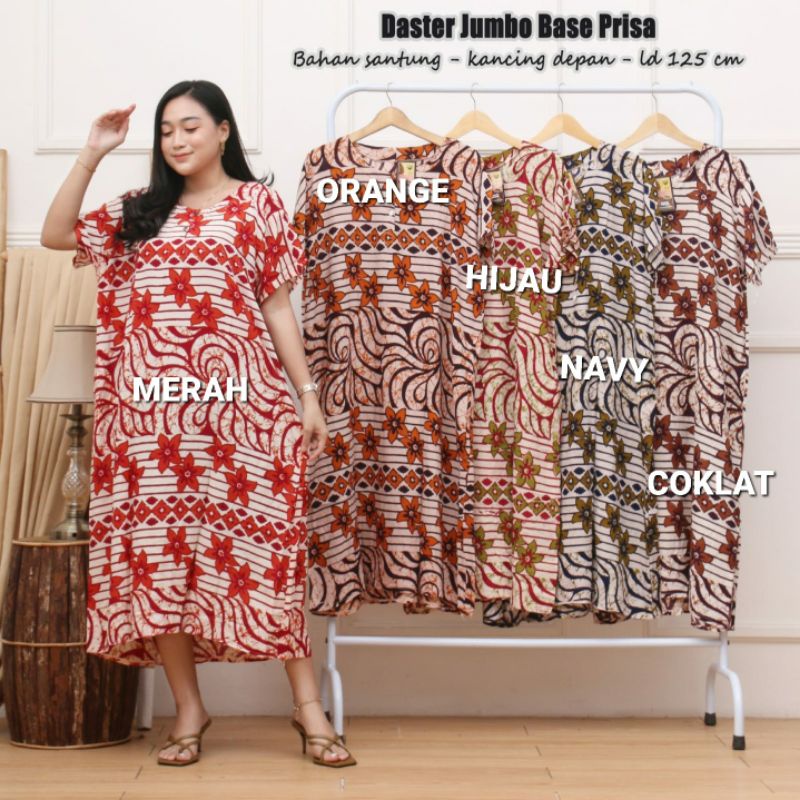 DASTER JUMBO XXL MOTIF BASE PRISA BUSUI KANCING BUMIL DRESS BAJU TIDUR