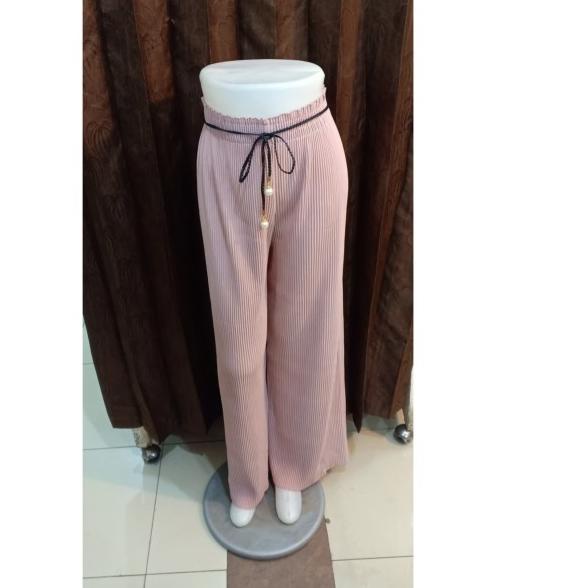 Celana Kulot Plisket Pita / Celana Kulot Pita Plisket hitam putih navy - Orange