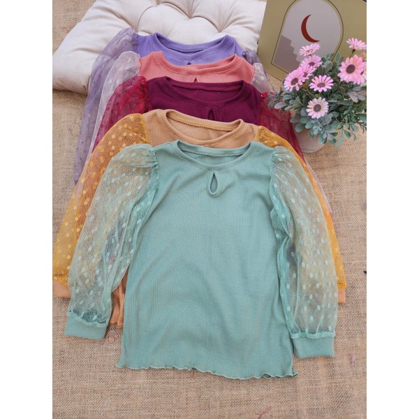 2-4 Tahun EVERLY LONG TOP | Atasan Baju Anak Perempuan Bahan Knit mix Tile Dot