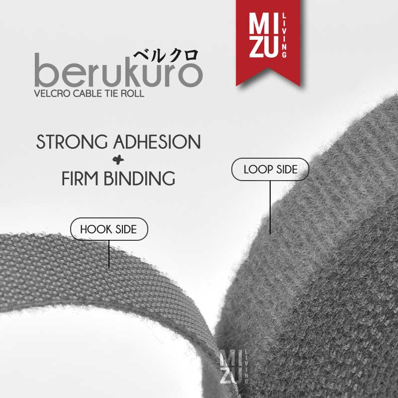 MIZU BERUKURO 5m Velcro Cable Tie Roll Penggulung Pengikat Perekat Kabel Holder Velcro Strap Cable Organizer HOME ORGANIZER