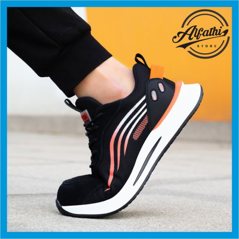 AlFathi Sepatu Safety Sneakers Sport Guyisa New Arrival Line Putih Orange