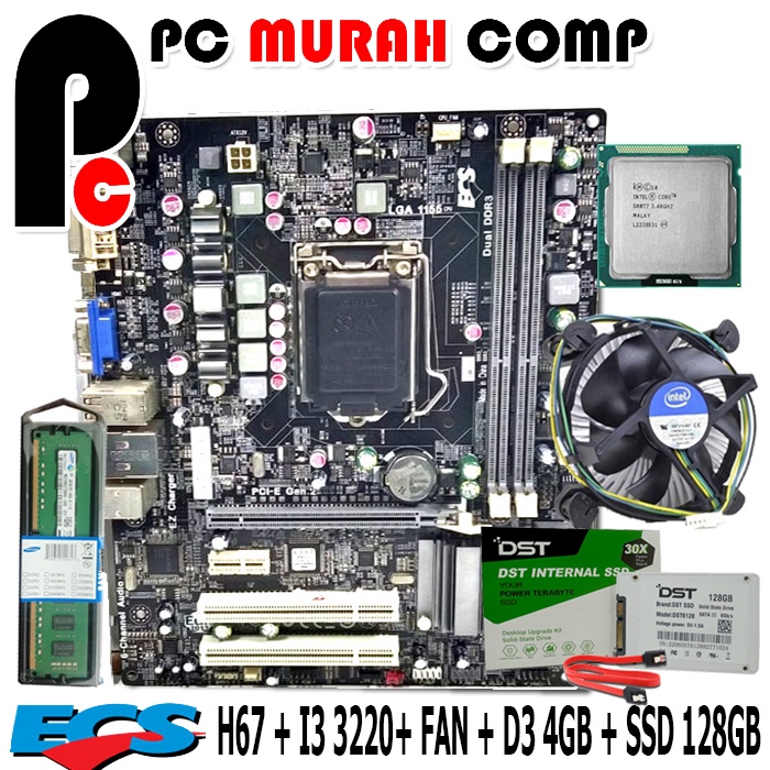 Paket Lengkap Mobo Mainboard Motherboard LGA 1155 H67 + I3 3220