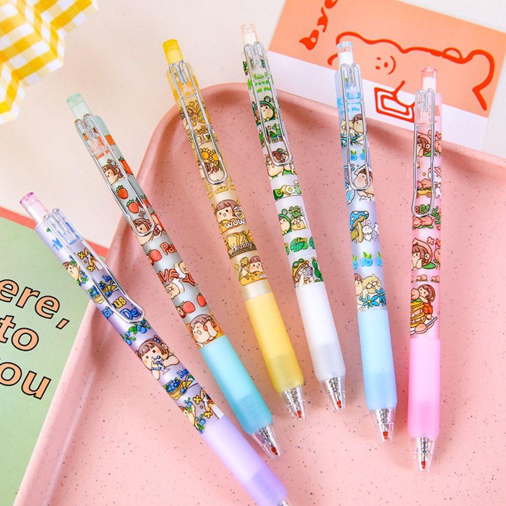 R-flower 6PCS/Set Pena Gel Perlengkapan Kantor Sekolah Gaya Mutil Dengan Klip Alat Tulisan Tekan Type Signature Pen