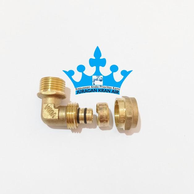 Keni Drat Luar Knee L 1/2 inch Kuningan Sambungan Pipa Air Panas 1216
