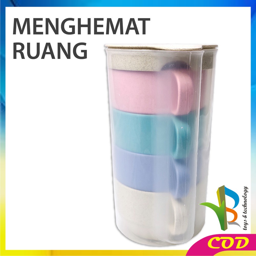 RB-C457 Teko Air Set Cangkir Gelas Wadah Plastik 4IN1 Ceret Air Dingin Wheat Straw Food Grade BPA Free