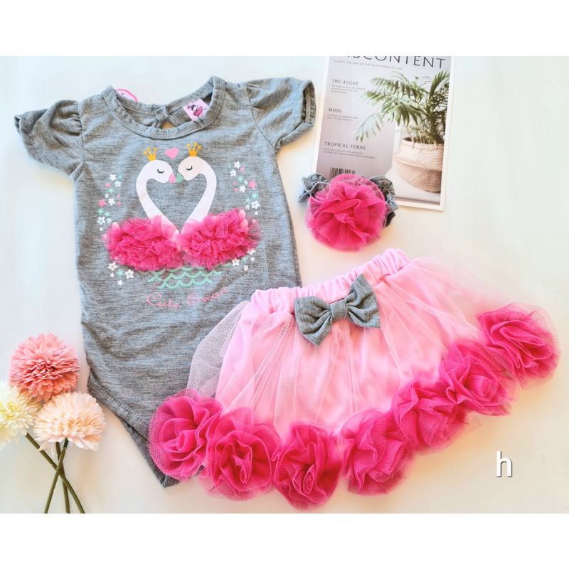 SETELAN BAJU BAYI PEREMPUAN 0-18 BULAN / SET JUMPER ROK TUTU FREE BANDO ANGSA / SETELAN BAJU BAYI CEWEK LUCU / SETELAN ROK TUTU ANGSA BAYI