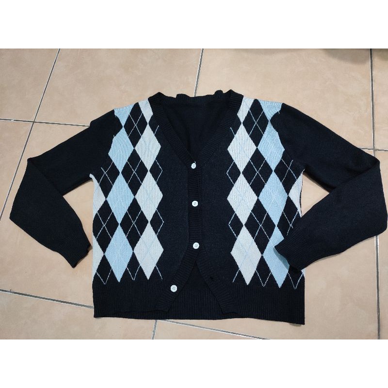 cardigan Argyle biru tebal/ketupat