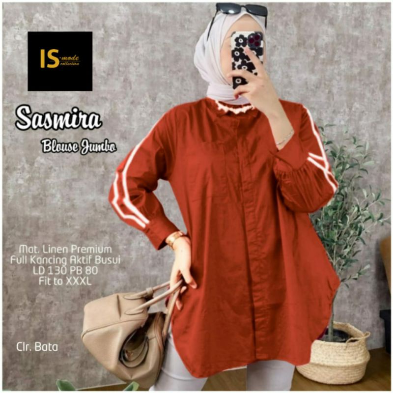 Sasmira blouse katun linen ld 130 jumbo xxxl