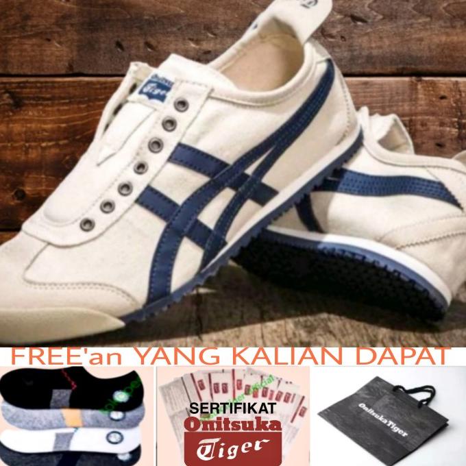 sepatu onitsuka tiger original slip on cream navy indian ink