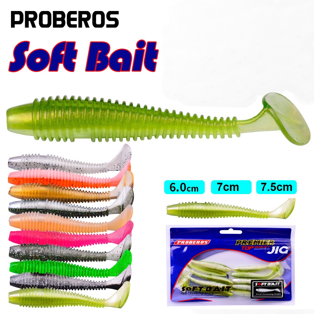 Umpan Soft Lure Proberos T Tail Umpan Casting Gabus Kakap Kerapu Dasaran 6cm 7cm 7.5cm Isi 10pcs