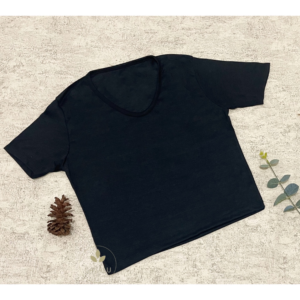 CAVALU Kaos Polos V neck Wanita Korean Top Blank Tshirt Basic Tee PE08