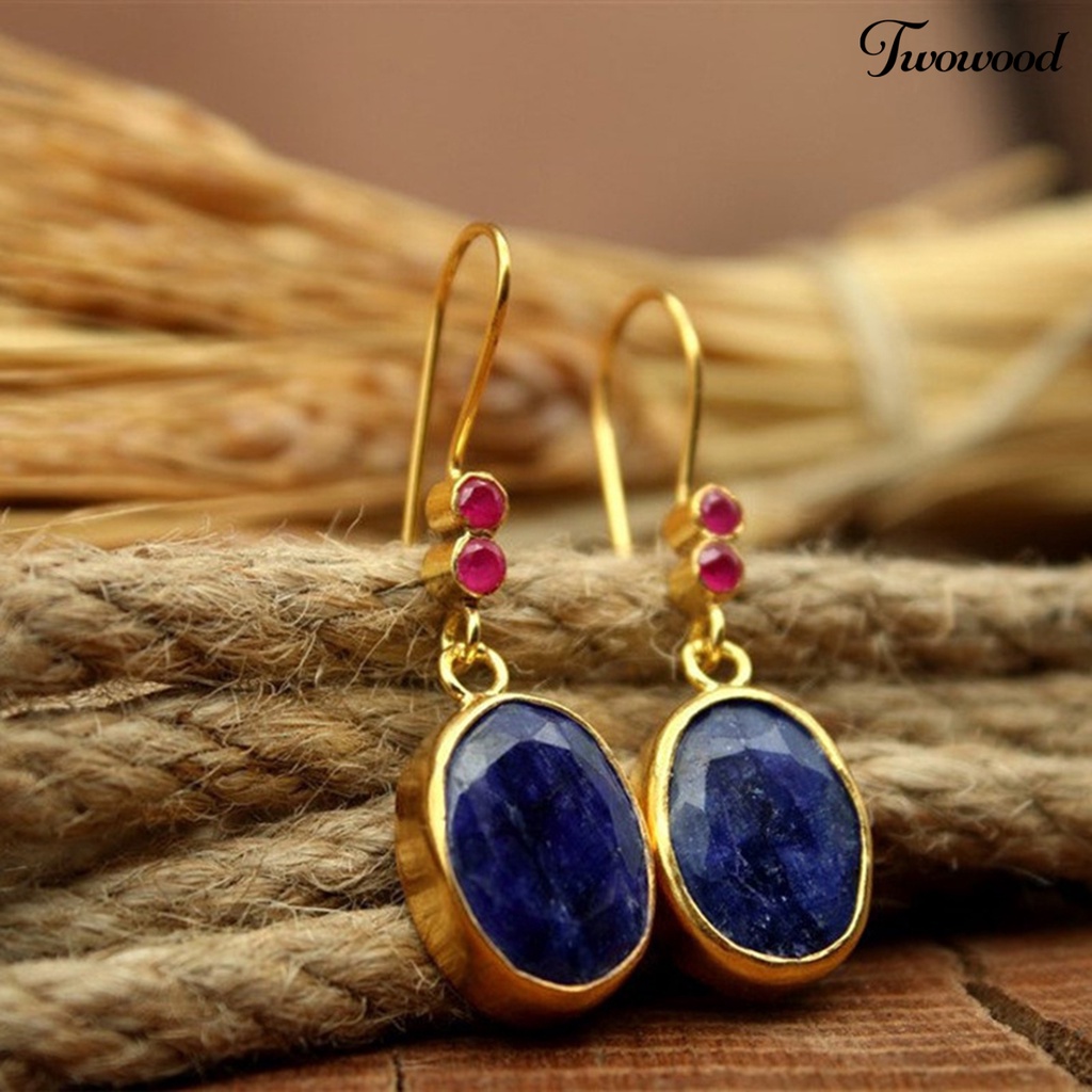 1 Pasang Anting Juntai Bentuk Oval Geometris Electroplating Gaya Vintage Bohemian Untuk Wanita