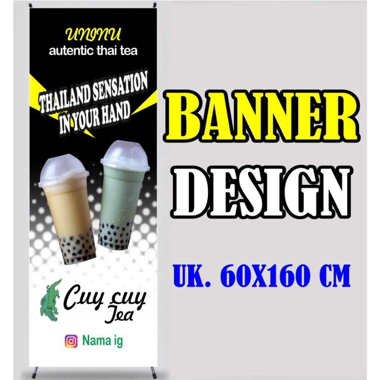Spanduk Banner Backdrop Minuman Boba Autentic Thai Tea, Minuman Thai Tea