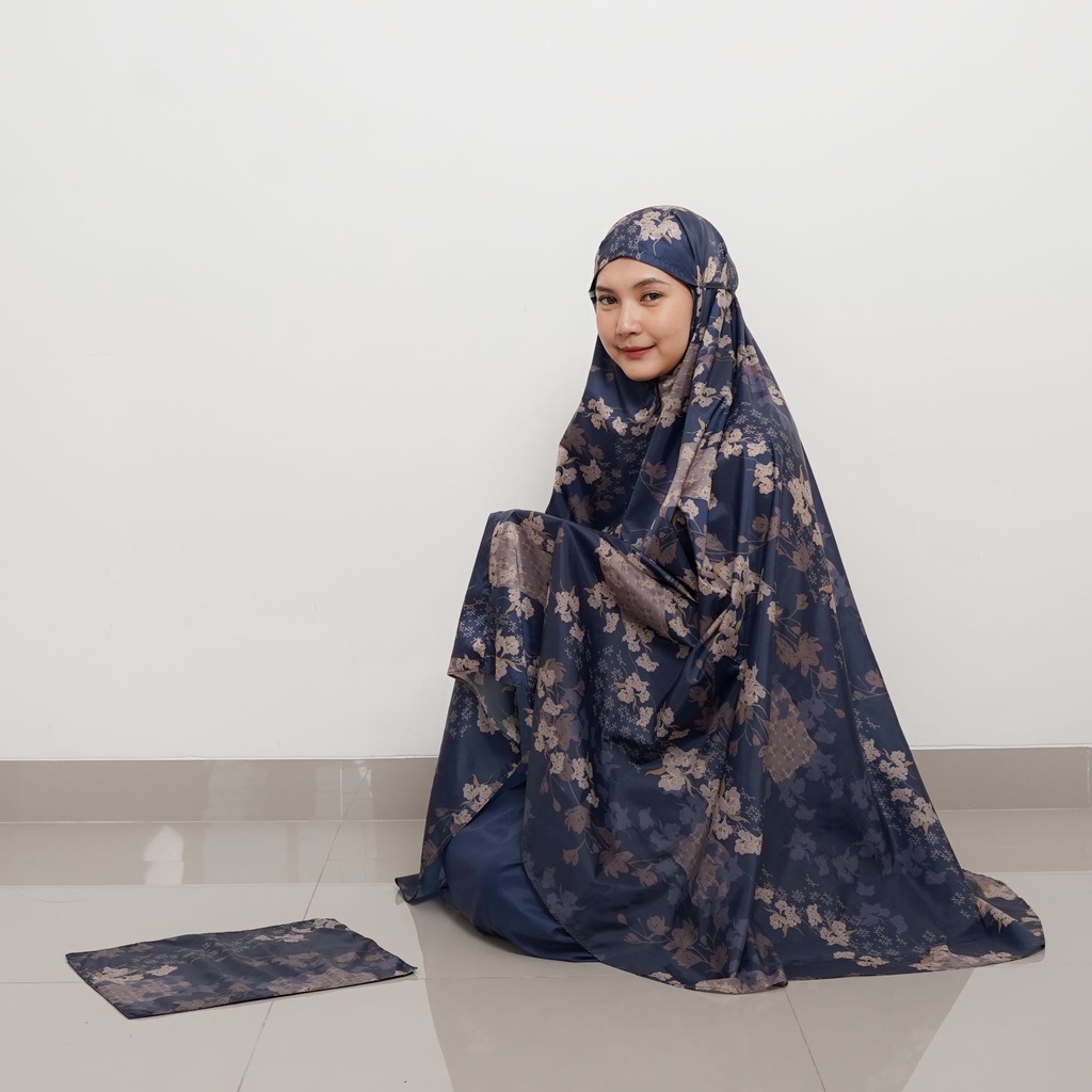 ALIF MUKENA MINI MOTIF PARASUT PREMIUM KOREA TRAVEL - ZINNIA IN BLUE PANSY ( MKN-205 )