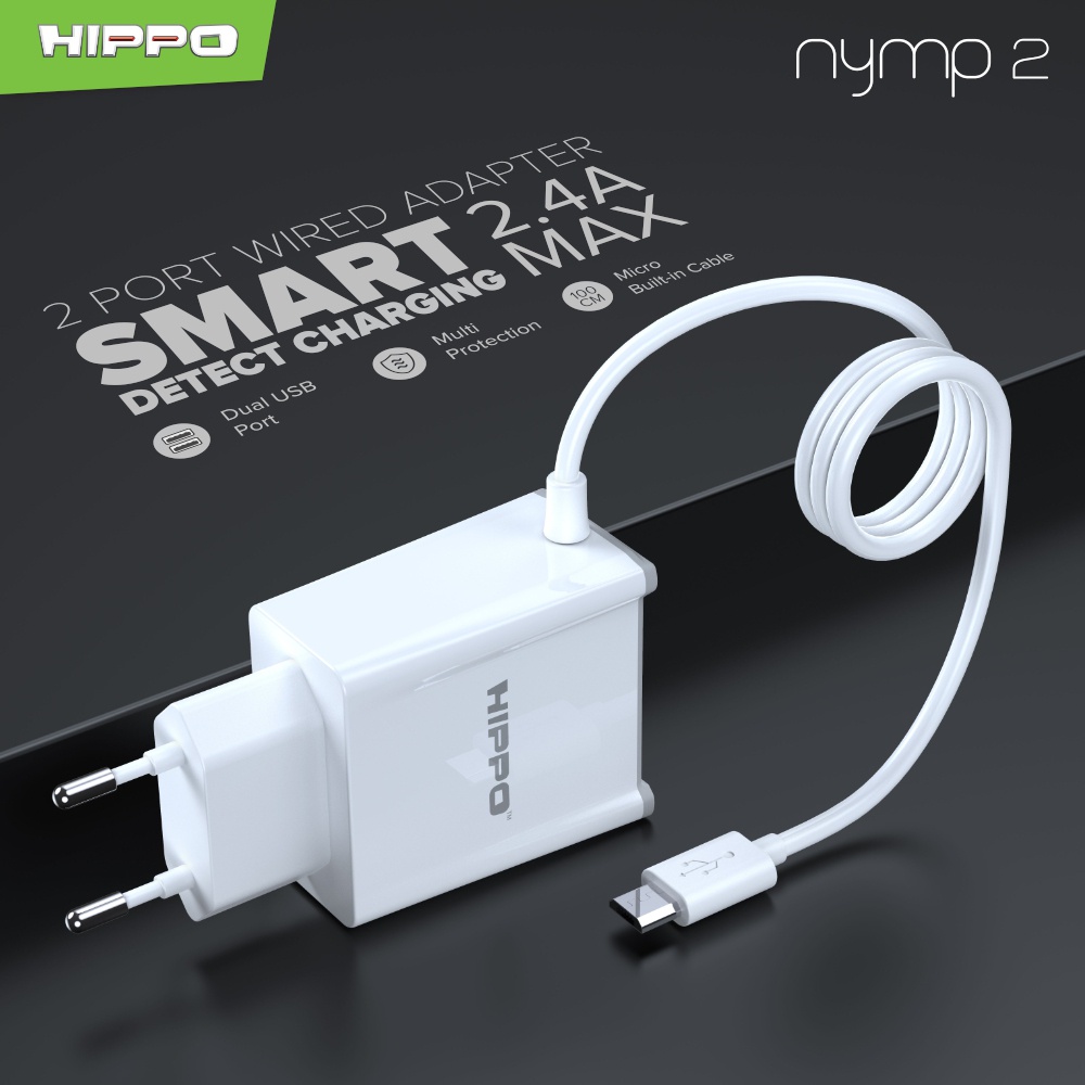 Hippo Adaptor NYMP 2 2.4A SDC USB Adapter Kepala Casan Colokan Charger Charging Rumah Type C Iphone Micro Travel Dual Port Output USB A USB C