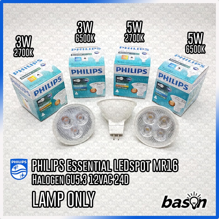 Philips Essential LED 5W MR16 24D 12V | HALOGEN LED | 2700K atau 6500K