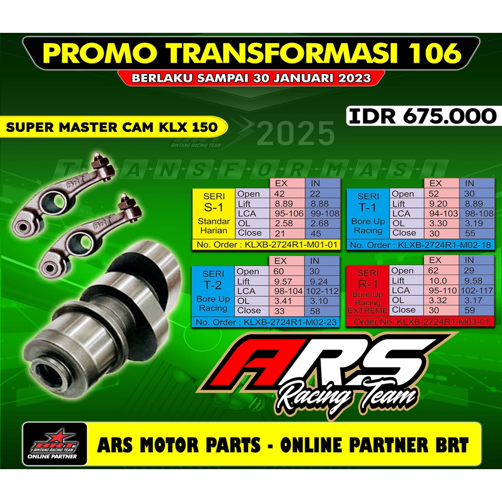 NOKEN AS BRT KLX 150 & ROCKER ARM - SUPER MASTER CAM BRT KLX 150  S1 T1 T2 R1