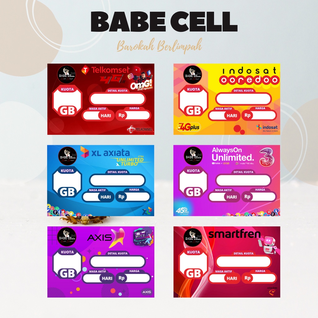 

Label Voucher Pajangan / Display Harga Paket Data Etalase Konter Murah 1 Lembar