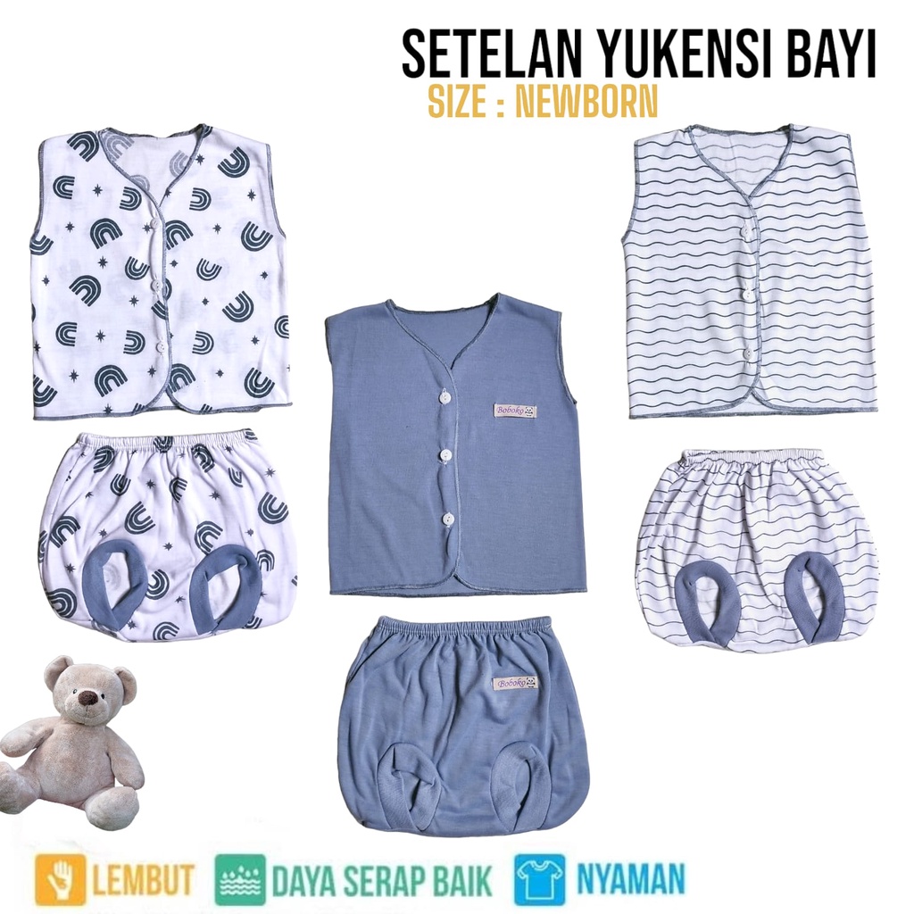 6 pcs / 3 Set Setelan Baju Bayi Baru Lahir Lengan Pendek Katun Halus Lembut SNI Baju Celana Paket Newborn Baby Perlengkapan Bayi Baru BOBOKO SERI ABU