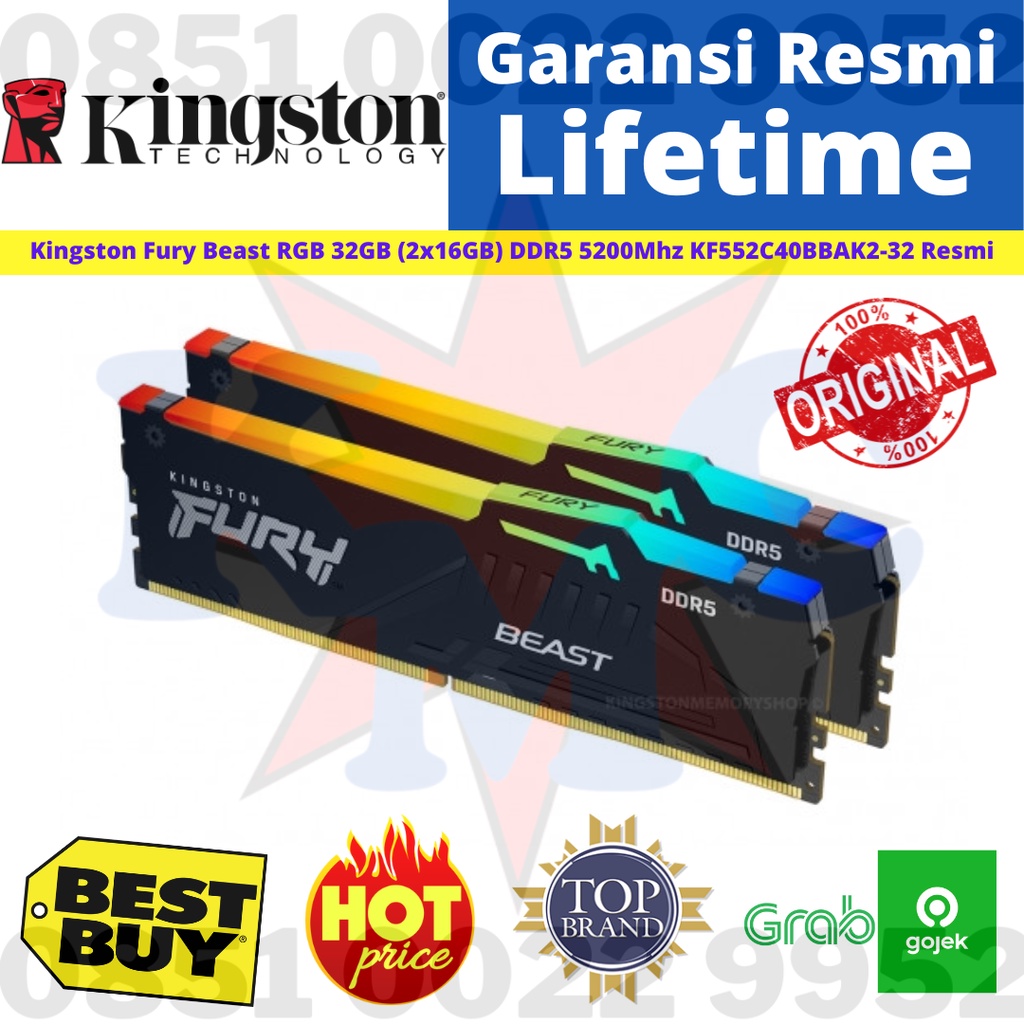 Kingston Fury Beast RGB 32GB 2x16GB DDR5 5200Mhz Resmi