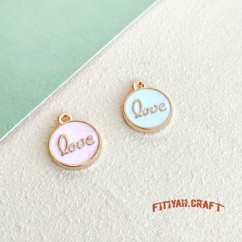 Charm Epoxy Bulat Putih Dengan Tulisan Love Manik Charm tambahan Aksesoris