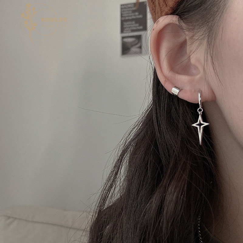 Roselife 1 Pasang Anting Tusuk Gantung Desain Geometri + Bintang Gaya Minimalis / Hip Hop Untuk Pria / Wanita