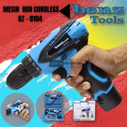 Bor Cordless Benz Heavy Duty BZ-8104 Original Mesin Bor Baterai Cordless Drill 10mm 12V 24 Pcs Bor T