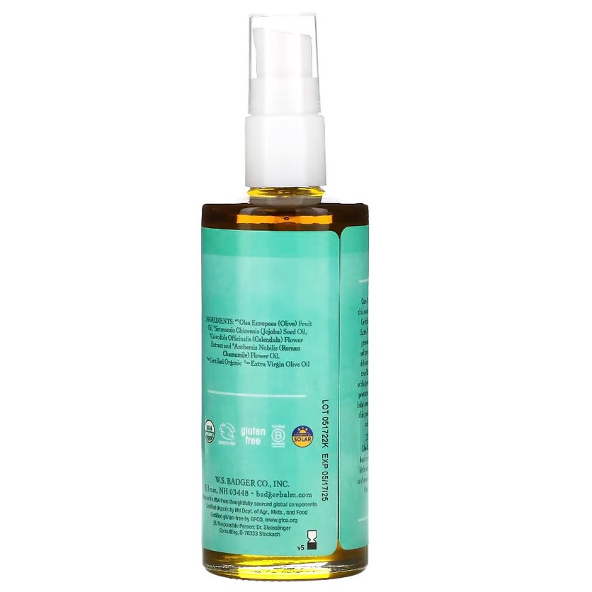Badger Company Calming Baby Oil with Chamomile &amp; Calendula (118ml) Minyak Untuk Menenangkan Melembabkan Kulit Bayi ORI USA