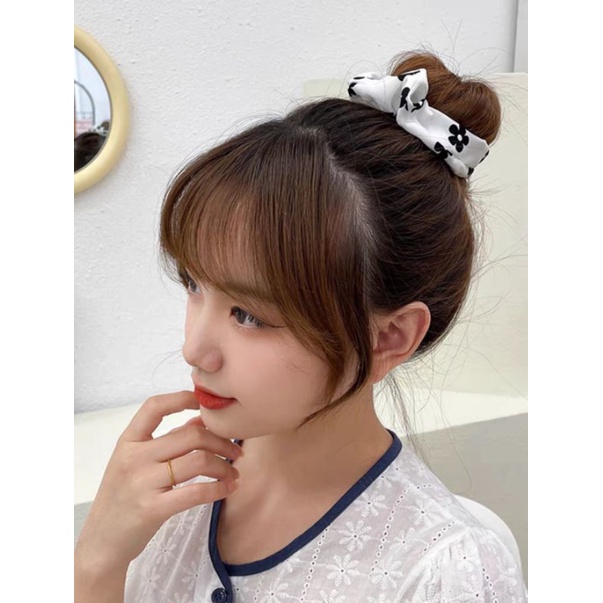 Ikat Rambut Scrunchie Korea Motif Bunga Daisy Kunciran Rambut Model Korea Nude Series