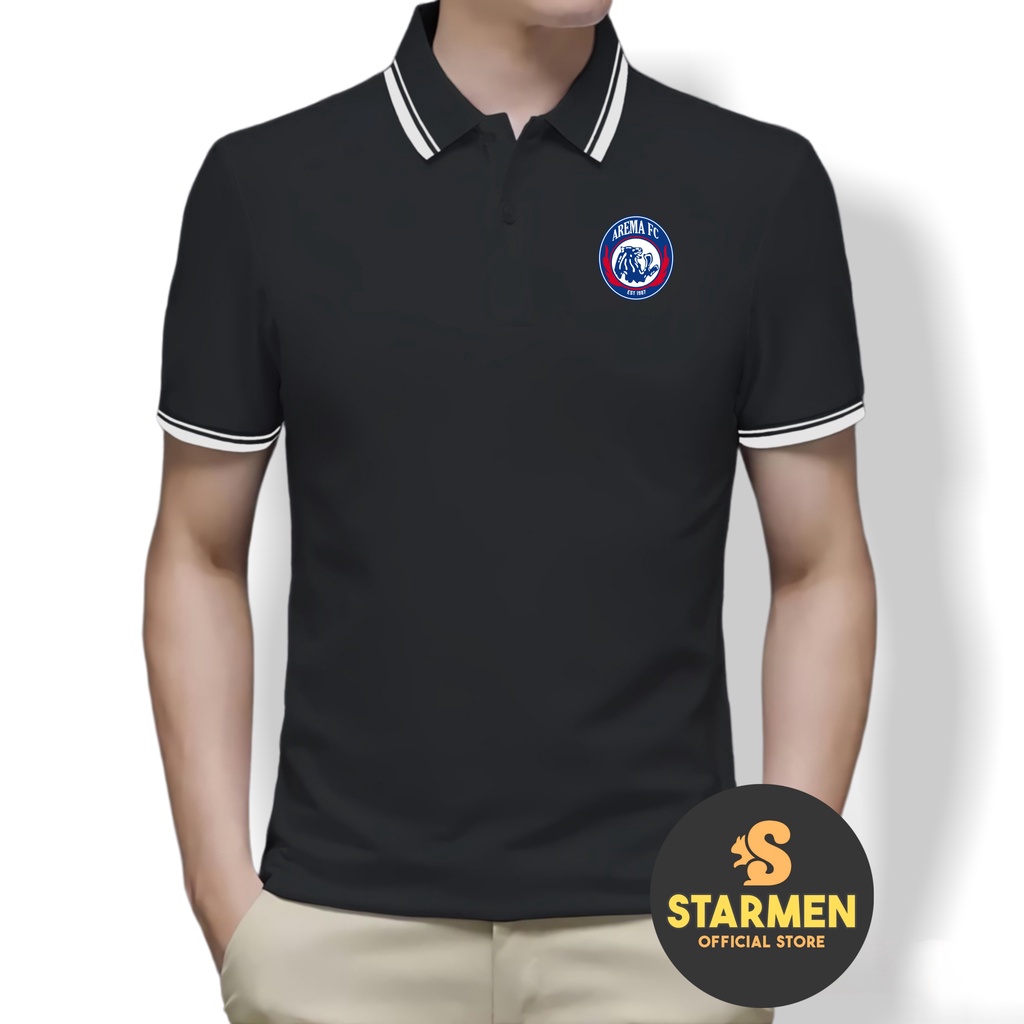 Kaos Polo Shirt Pria Kerah List Putih logo AREMA FC