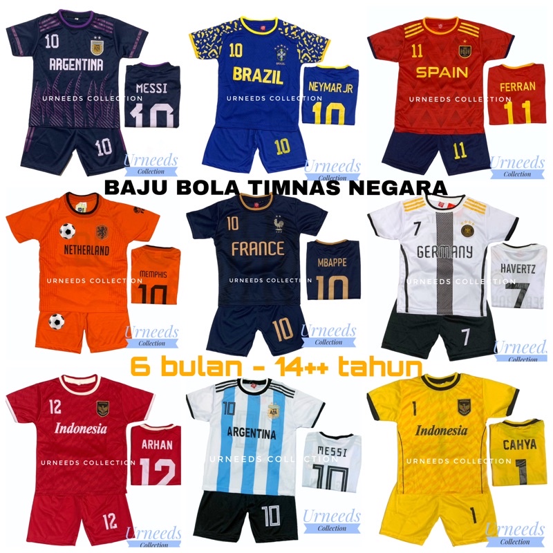 SETELAN BAJU BOLA ANAK PIALA DUNIA 8 - 14++ TAHUN COD