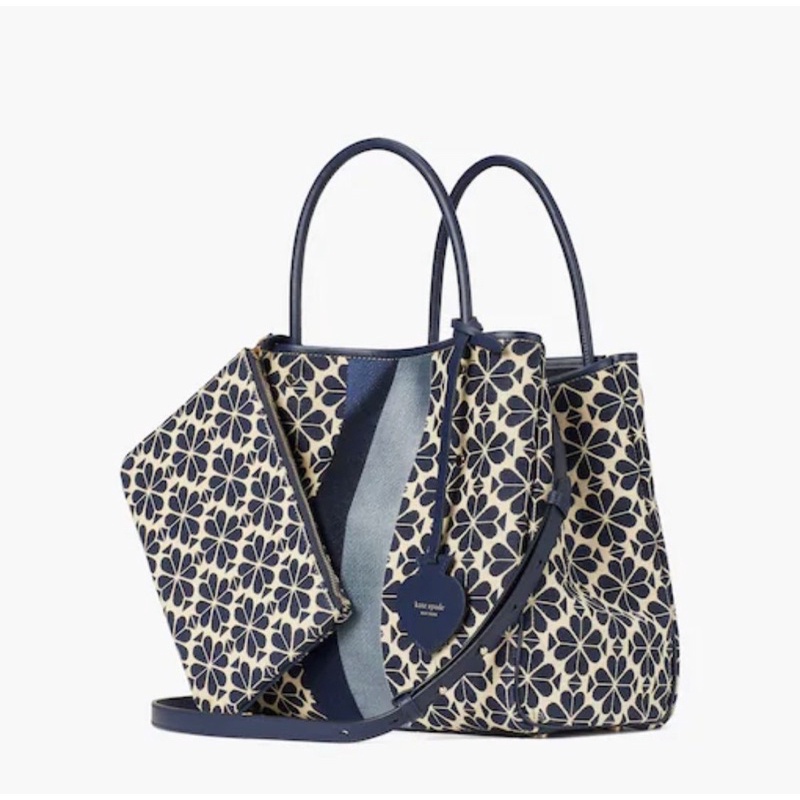 Kate Spade Flower Jacquard Stripe Everything Medium Tote Blue Multi