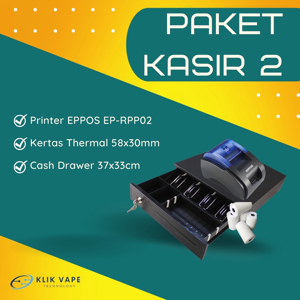 PROMO Paket Alat Kasir Untuk Warung, Minimarket dan SuperMarket (RPP02, CASH DRAWER, KERTAS THERMAL)