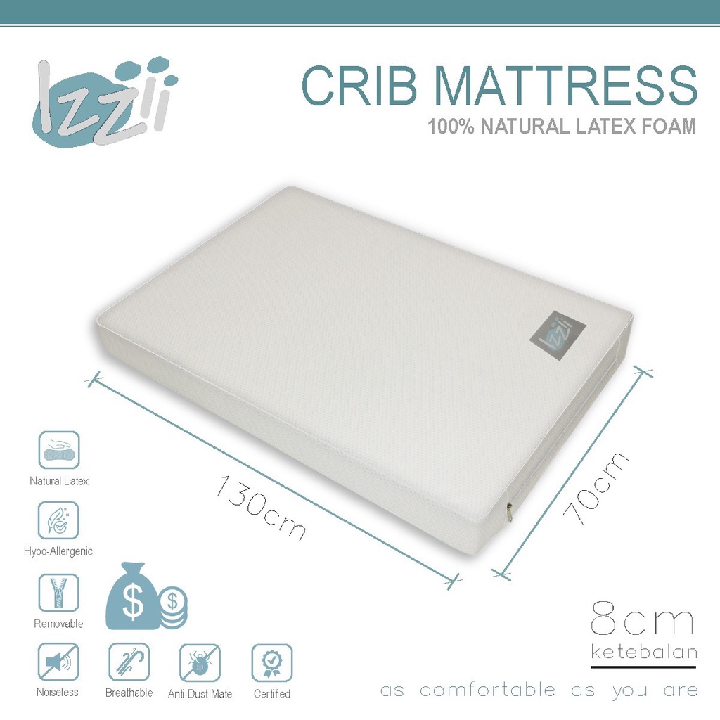 Izii Natural Latex Foam Crib Mattress 130 x 70 x 8cm
