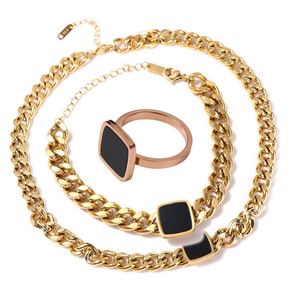 Agustina Wanita Gelang Emas Menawan Rantai Tebal Persegi Retro Unisex Liontin Kalung