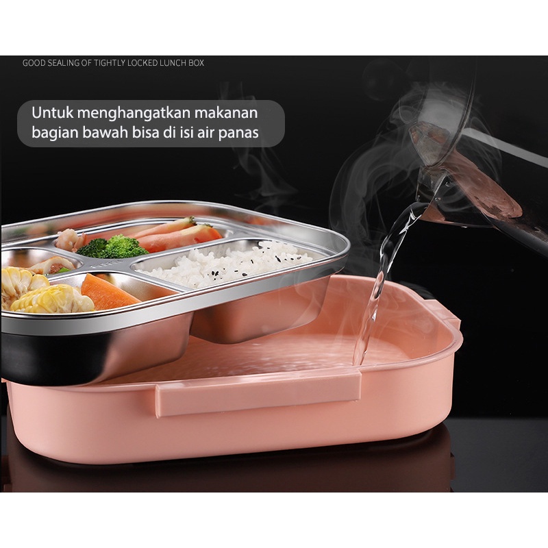 Lunch Box Stainless Tahan Panas Dan Anti Tumpah/Kotak Makan 4 SEKAT