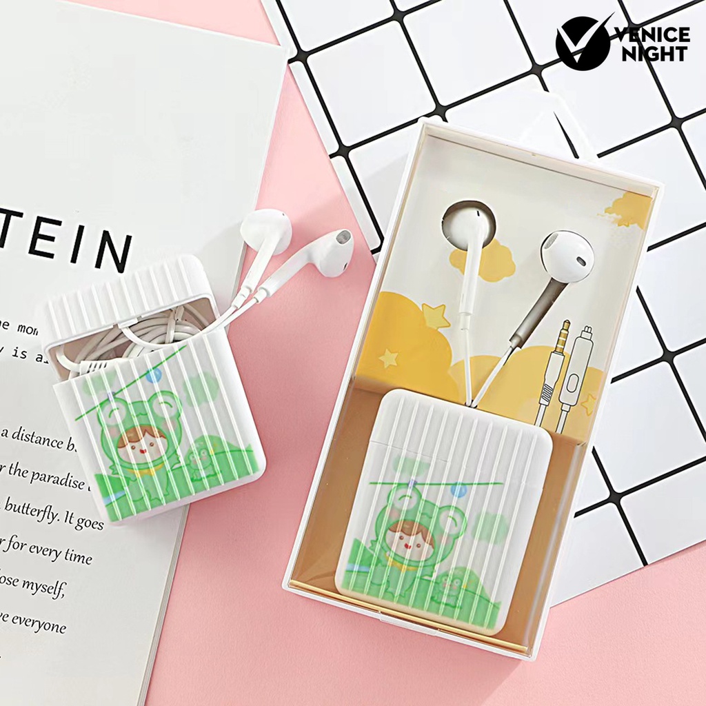 (VNEP) (Berkabel) Earbud High Fidelity Sensitif Univeral Lovely 3.5mm Stereo Olahraga In-ear Earbud dengan Kotak Penyimpanan untuk Merekam Lagu